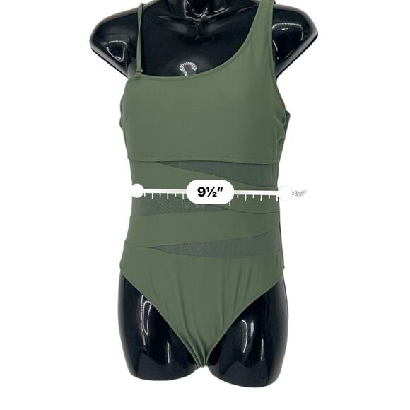 Pink Lily Army Green One Piece Criss Cross Mesh Size Large - Picture 4 of 5